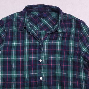 Gap Tartan Flannel Button Up Long Sleeve Shirt Womens Size S Green Blue